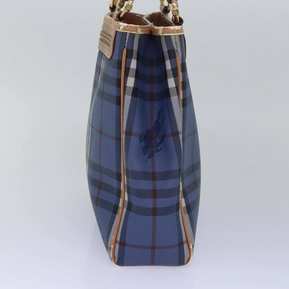 Burberrys Nova Check Tote Bag PVC Leather Blue Auth 81458 - Picture 3 of 16